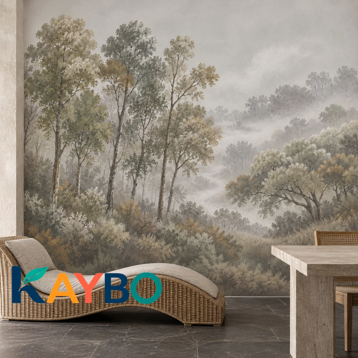 Misty Forest Wall Mural Vintage Woodland Landscape Wallpaper Neutral Botanical Scene Non Self Adhesive Living Room Bedroom Decor