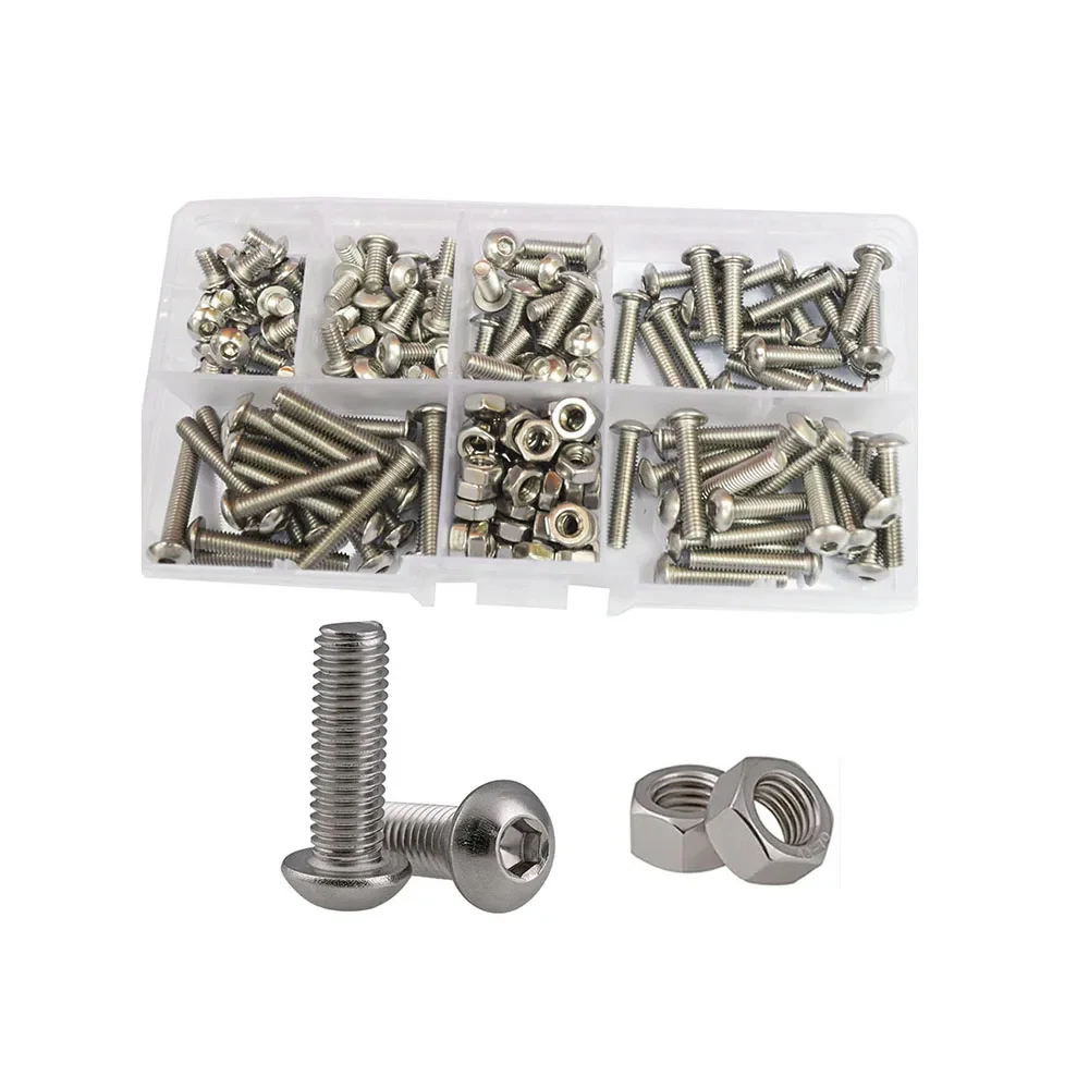 M2 M3 M4 M5 M6 Hex Socket Screw Nut Washer Set Hexagon Metric Thread Machine Allen Bolt Assortment Kit 304 Stainless Steel Screw