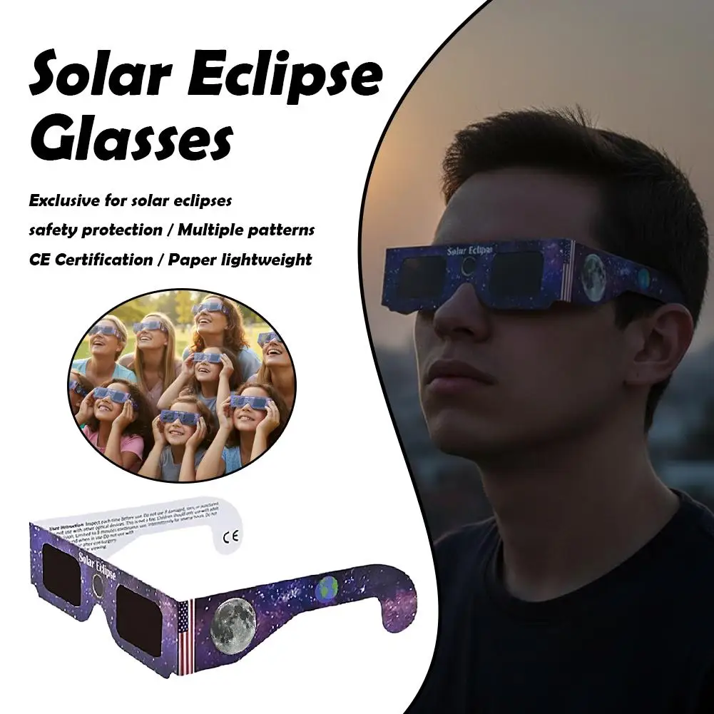 10pcs ISO 12312-2 & CE Certified Solar Eclipse Glasses Safe for Direct Sun Viewing Wholesale Paper Frames for Total Eclipse