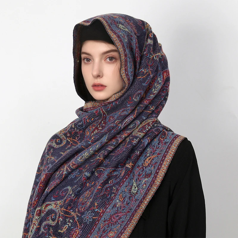 Châle Pashmina en Cachemire pour Femme, Écharpes Rondes et Chaudes, Foulard Femme, Étoles en Coton, Design Imprimé, Marque de Luxe, Nouveau, Hiver