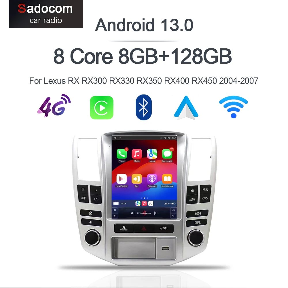 Carplay 12.1' Android 13.0 Multimedia 8GB+128GB Car Player GPS WIFI For Lexus RX RX300 RX330 RX350 RX400 RX450 2004-2007