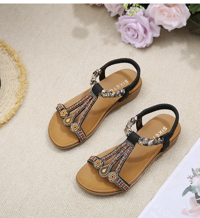 2024 Summer Fashion Shoes for Women Ankle Strap Women\'s Sandals Elastic Band Dress Sandals Women Casual Round Toe Flat Shoes