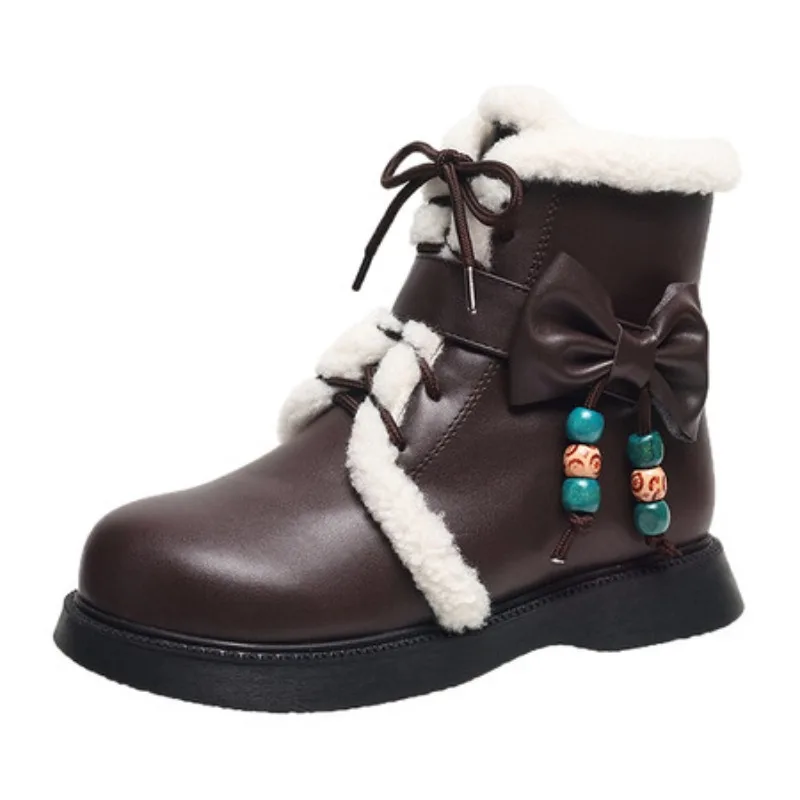 

Sweet Girls Lolita Winter Mid-Calf Snow Boots,Young Women Students Cute Plush Warm Flat Platform Shoes
