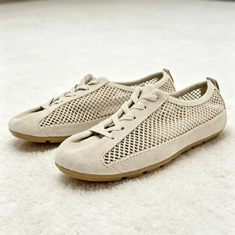 

Derby Style Breathable Mesh Lace-up Women Flats Fashion Round-toe Mesh Trainers for Ladies Comfortable Non-slip Designer Shoes