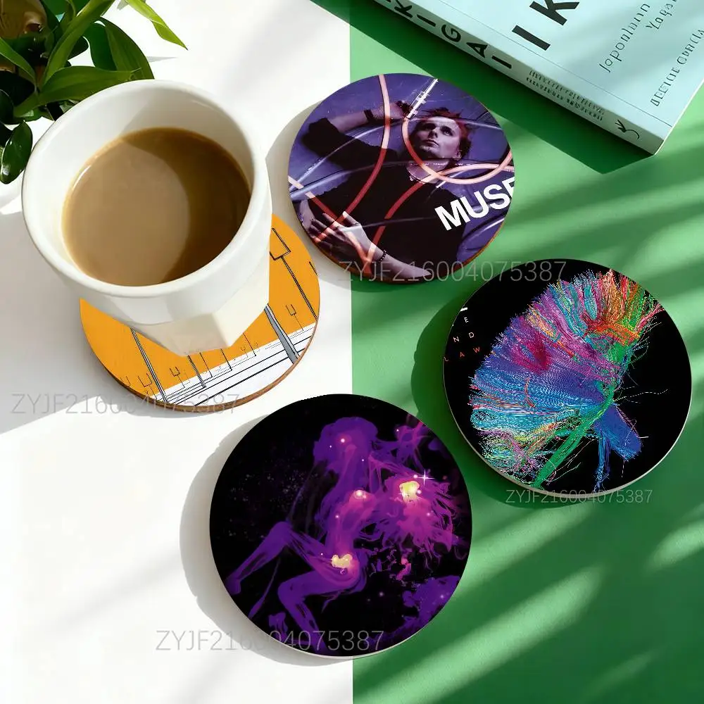 

M-Muse Band Albums Round Wooden Coasters For Cute Design Suitable for Drinks Tea,Coffee Home Perfect Gift Choice for Holidays