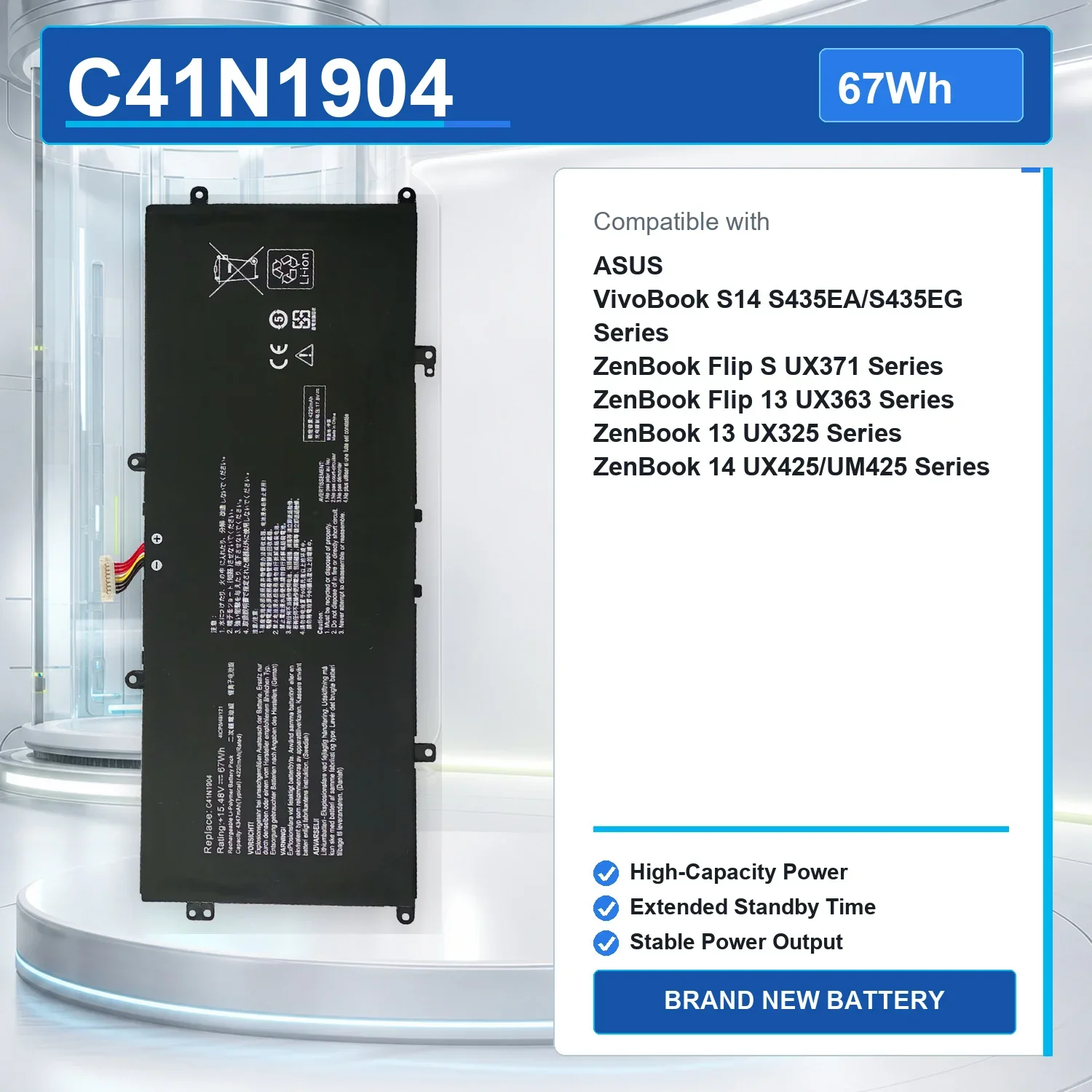 Replacement Laptop Battery C41N1904 67Wh 15.48V 0B200-03660500 For ASUS ZenBook 14 UX425 UM425 UX325 UX363 UX371 Notebook