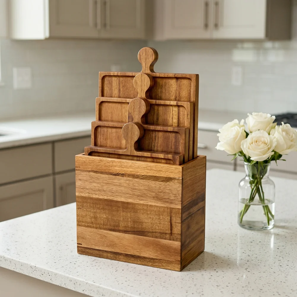 

Wine Glass Tray 4pcs Wooden Puzzle Charcuterie Boards Set Cheese Appetizer Serving Trays with Cutouts Storage Box Charcuterie