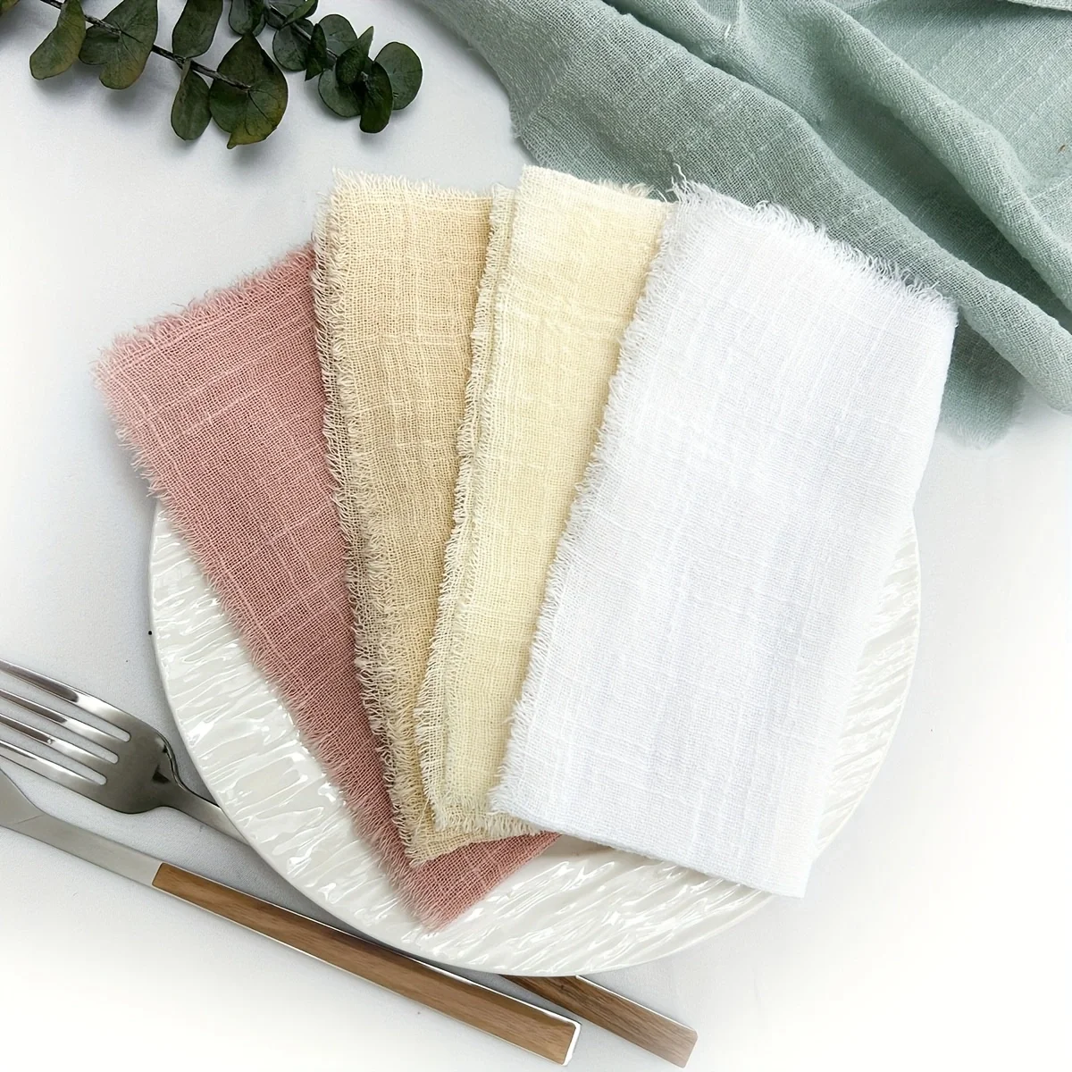 10pcs 32x32cm Wholesale Gauze Cotton Cloth Napkins Reusable Tea Towel Wedding Party Christmas Table Decor Retro Burrs Napkins
