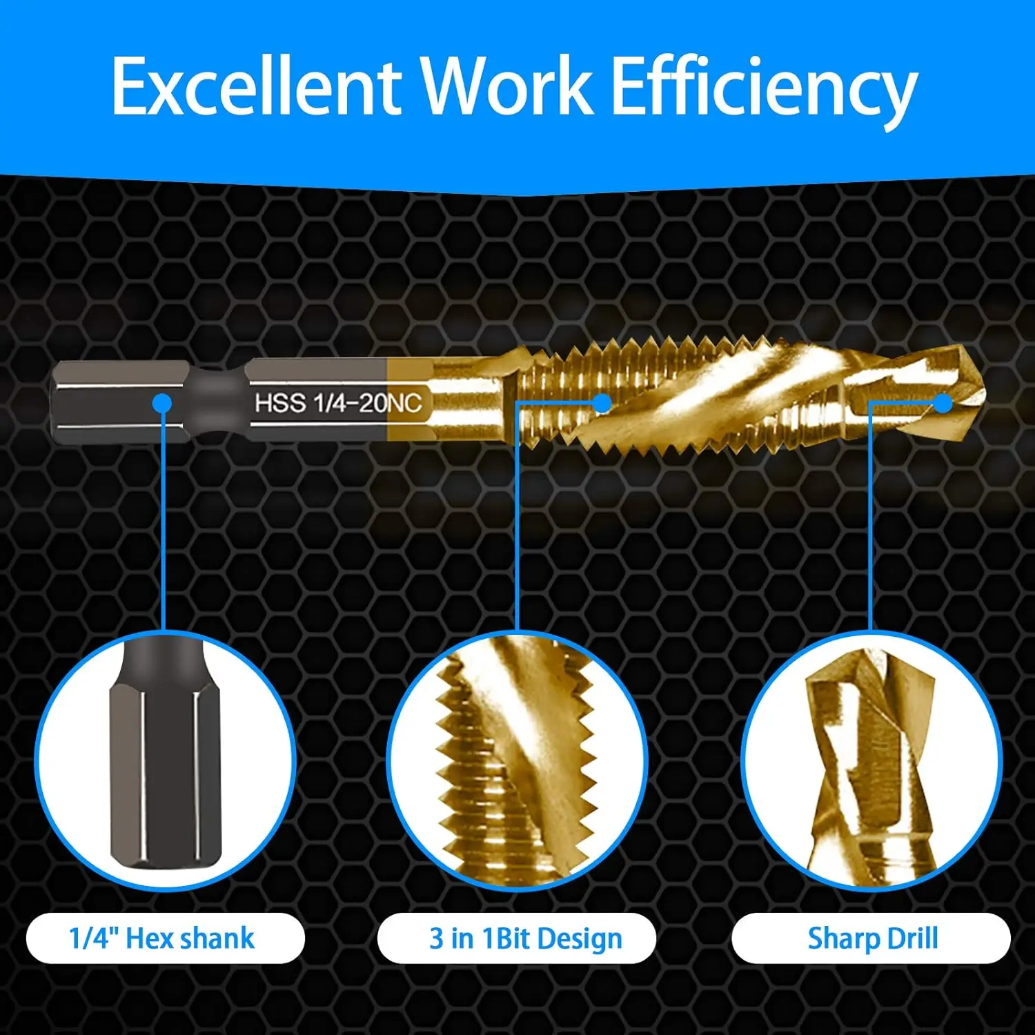 HSS Drill and Tap Bit Set 6pcs High Speed Steel Titanium Plated Tapping Tool for Drilling Screw Tap for Metal Woodworking M3-M10