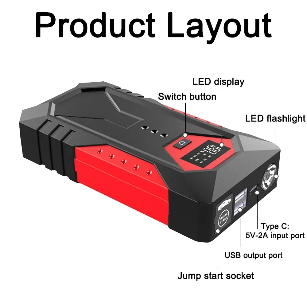 1200A Portable Car Jump Starter 18000mAh Power Bank Car Booster Charger 12V Starting Device Petrol Diesel Car Emergency Booster