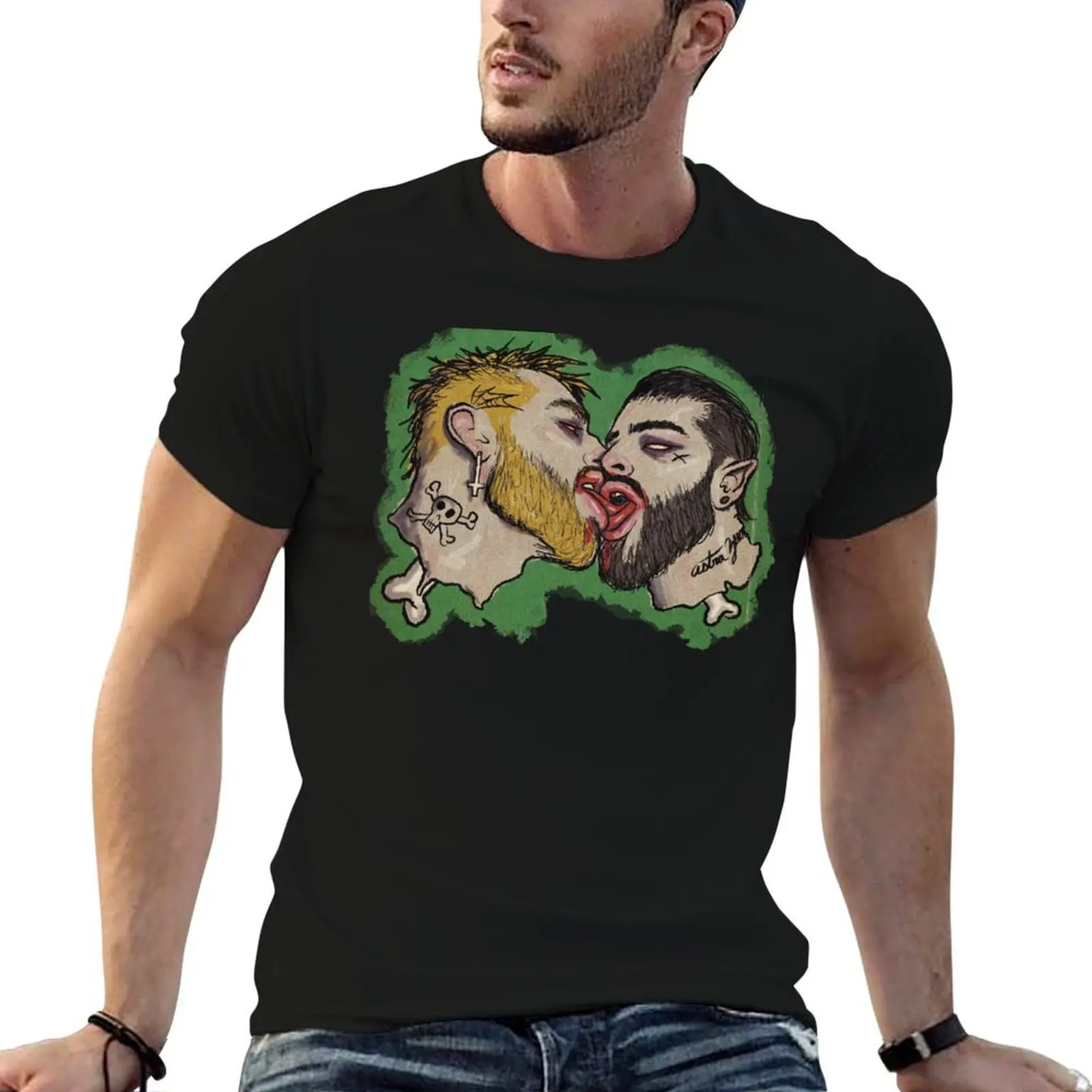 

Vintage Gay Horror Kiss T-Shirt men t shirt cotton 100% t shirt for man 100 percent cotton T-Shirt