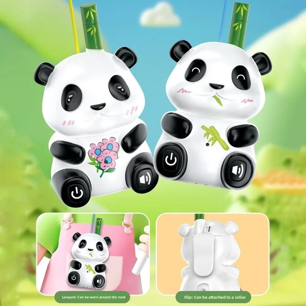

2Pcs Panda Kids Walkie Talkie Toys Cartoon Transceiver Mini Handheld Walkie Talkie with Hang Rope Battery Powered