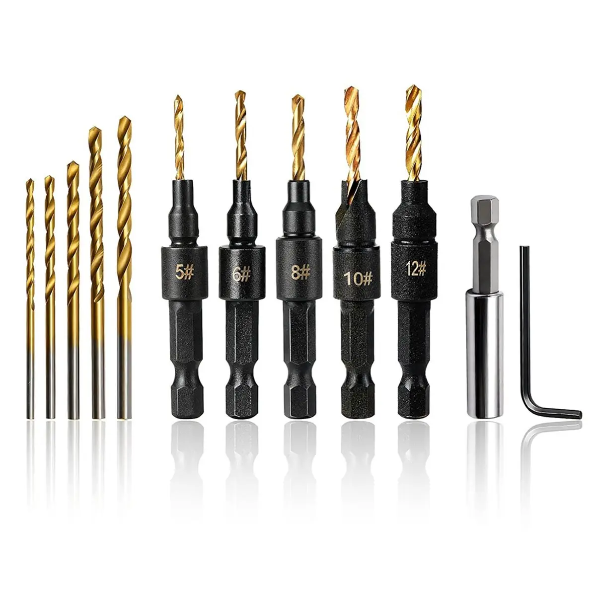 AB09 12PC Counter Sink Drill Bit Set for Wood - 5/ 6/ 8/ 10/ 12 Sizes, Adjustable, Precise Drilling, Easy to Disassemble