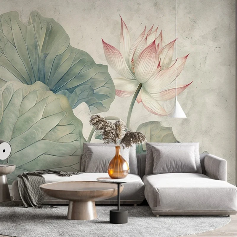 New Chinese Style Wallpaper Custom Size Photo Mural Lotus Flower Retro Wall Papers Interior Background Wall Painting  3D