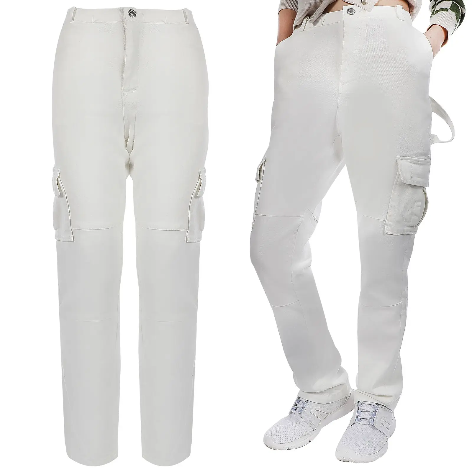 

Stretch Multi-pocket Cargo Pants Khaki for Women Woman Adjustable Ladies Spandex