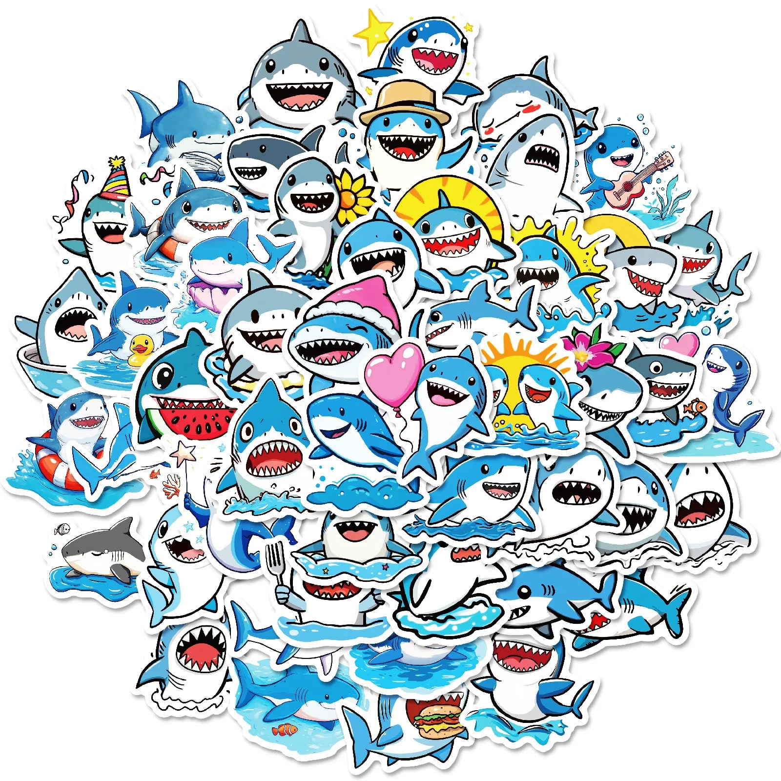 

10/50pcs Cute Shark Stickers Cartoon Funny MEME Sticker Waterproof DIY Fridge Laptop Phone Suitcase Car Graffiti Decals Kids Toy
