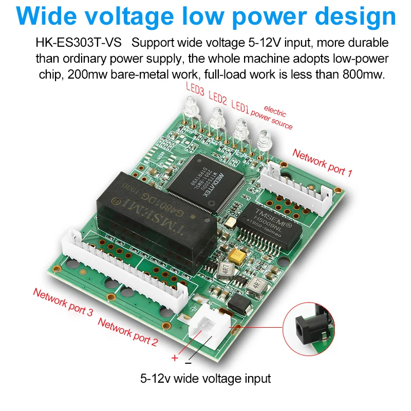 

HICOMDATA Pin-type 3-port gigabit switch PCBA module, engineering development 86 dark box data transmission motherboard