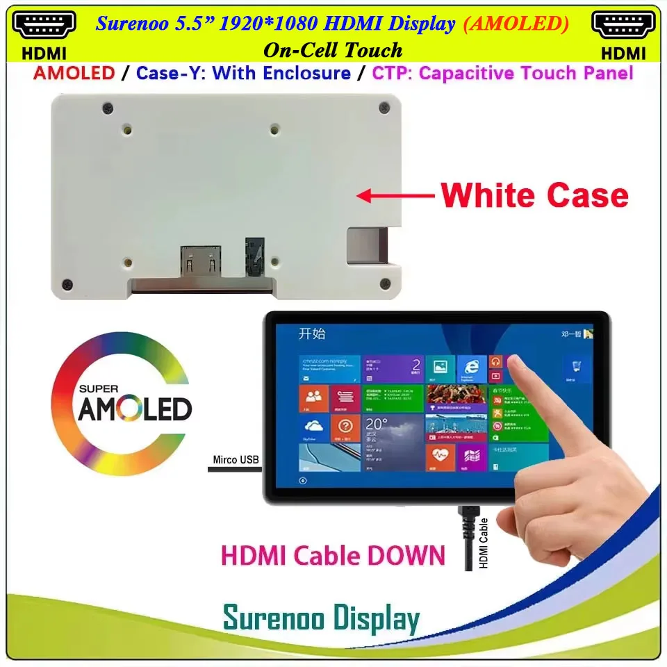 Écran Tactile TFT LCD AMOLED OLED de 5.5, 5.7 Pouces, 1920x1080, Compatible HDMI, Moniteur, Puzzles, Raspberry Pi