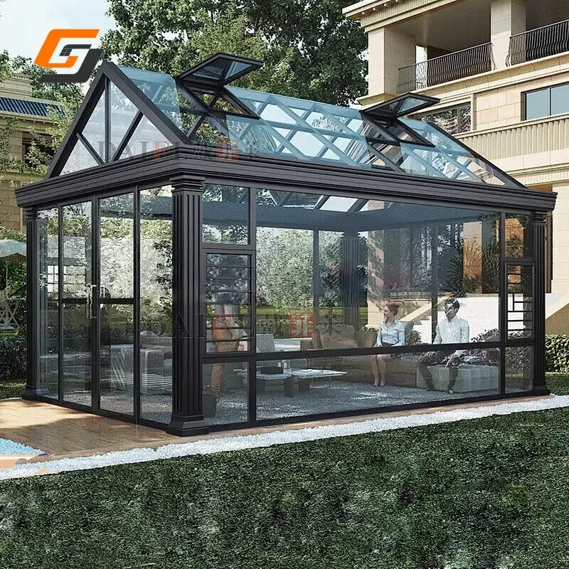 High Quality Four-Season Free Standing Sunrooms and Glass Houses Modern Design Outdoor Aluminum Door Frame for Houses Gardens