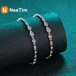 NeeTim Full Moissanite Bracelets for Women S925 Sterling Silver with Gold Plated Lab Diamond Bracelet Wedding Party Jewelry Gift