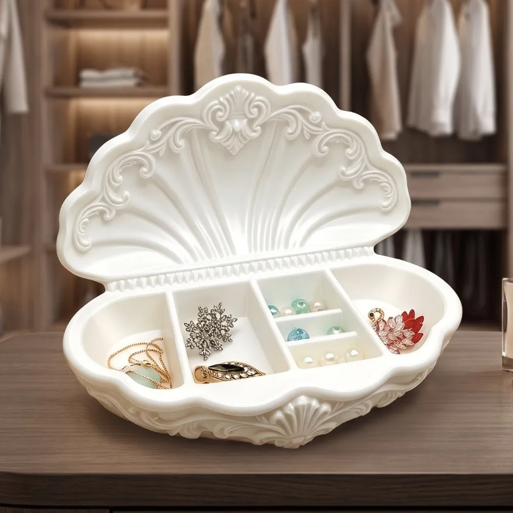 3D Printed Shell-Shaped Jewelry Tray Oval Vanity Decor Desktop Storage Box Decorative Vintage Decorative Gift Box Table Decor