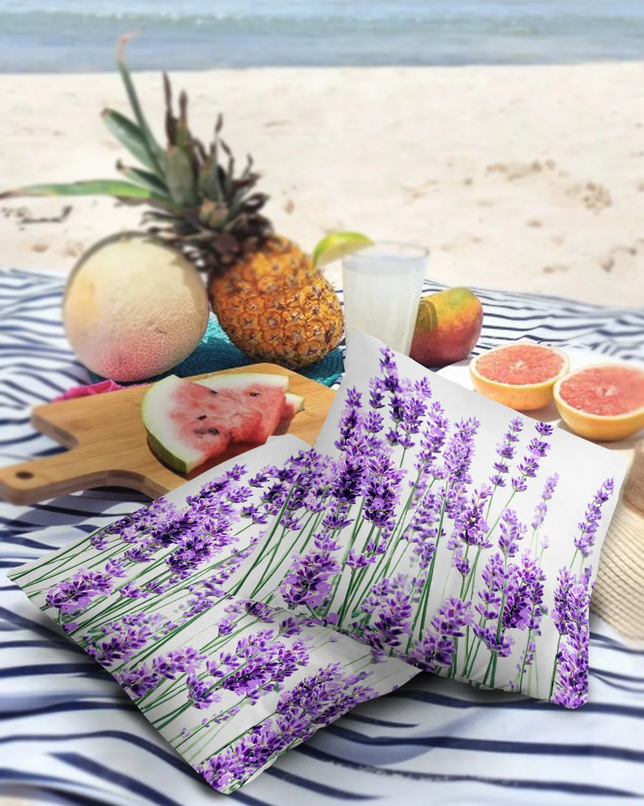 2/4PCS Outdoor Garden Chair Waterproof Cushion Cover Lavender Plant Flowers Purple White Home Decor 40/45/50/60/66cm Pillow Case