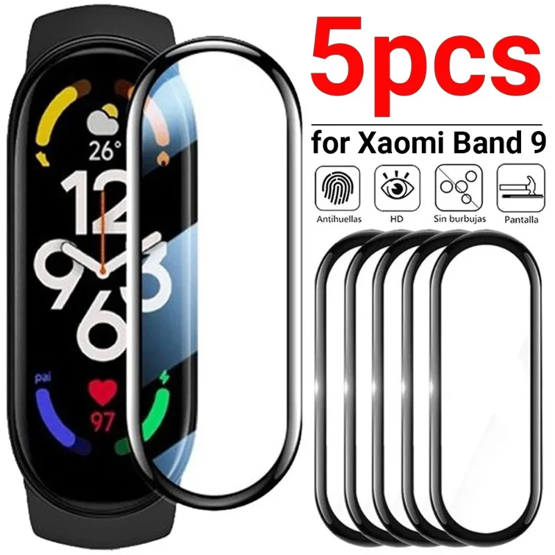 5-1 шт. Защитная пленка для экрана для Xiaomi Mi Band 9, защита от царапин, полное покрытие, ультра-прозрачная защитная пленка для смарт-часов для Mi Band 9