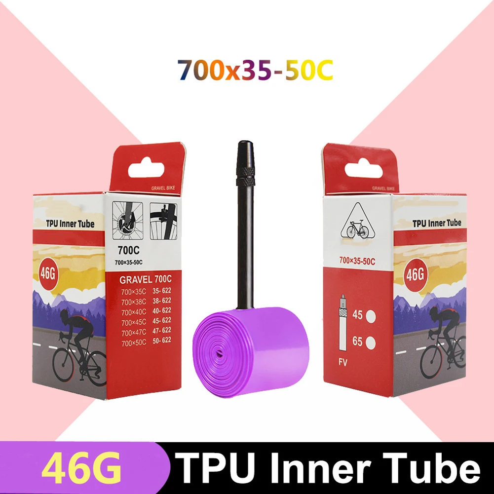 1/2 pçs tubo interno da bicicleta de estrada 700c fv45/65 tpu ultraleve absorção de choque pneu interno da bicicleta substituir acessórios