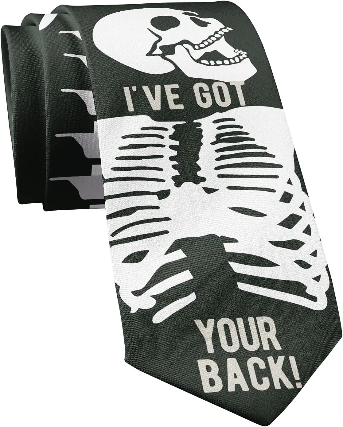 Funny Skeleton Tie for Men I’ve Got Your Back Novelty Necktie Halloween Costume Accessory Spooky Party Gag Gift Skull Print