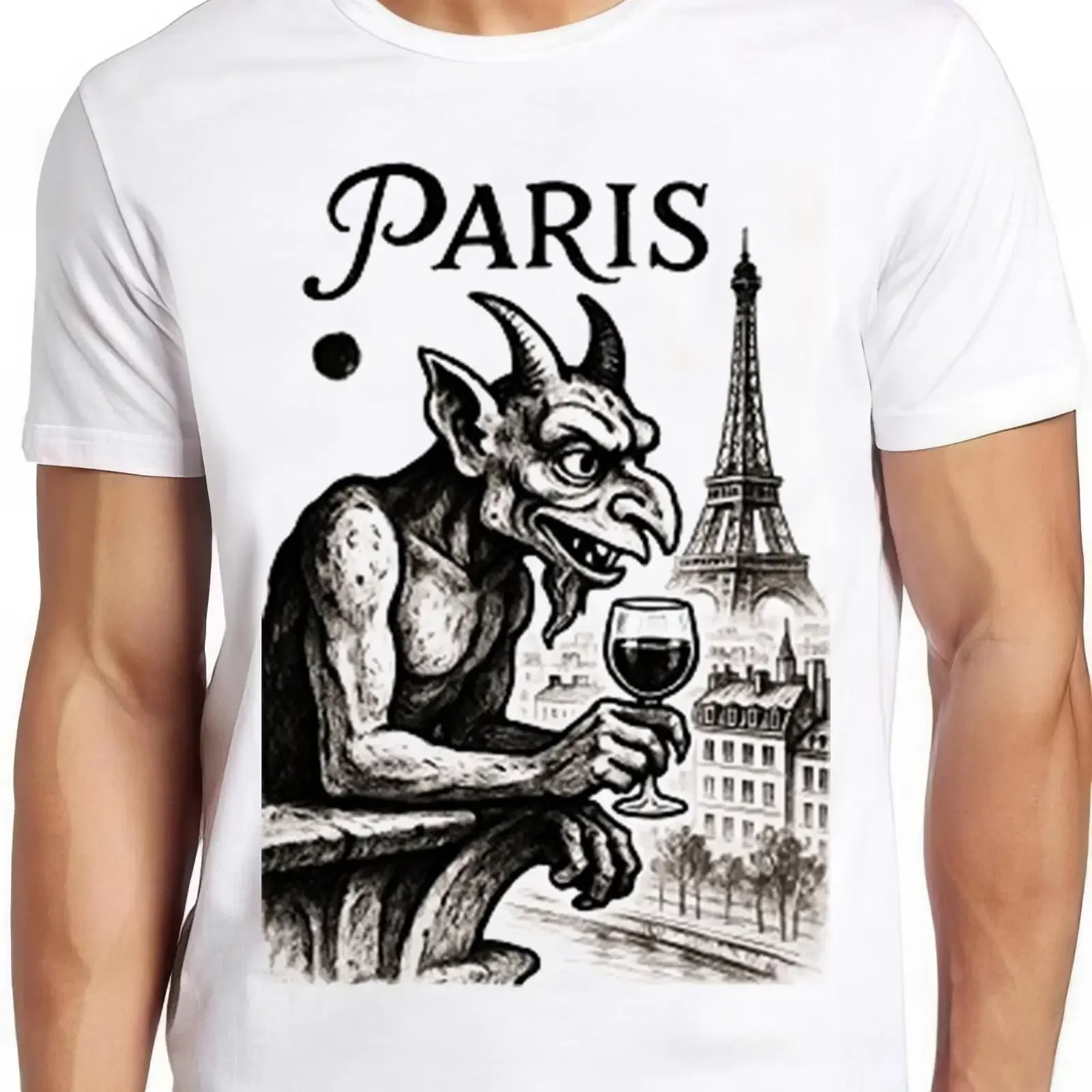 Paris France Gargoyle Notre Dame Cathedral Cool Style Music Cult Movie Top T Shirt 2634 vintage Washed Versatile Casual