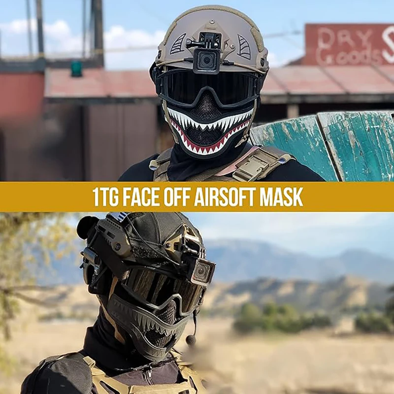 OneTigris Tactical Foldable Mesh Mask XStorm Airsoft Mask & Patch Combo for Airsoft Paintball With Adjustable Elastic Belt Strap