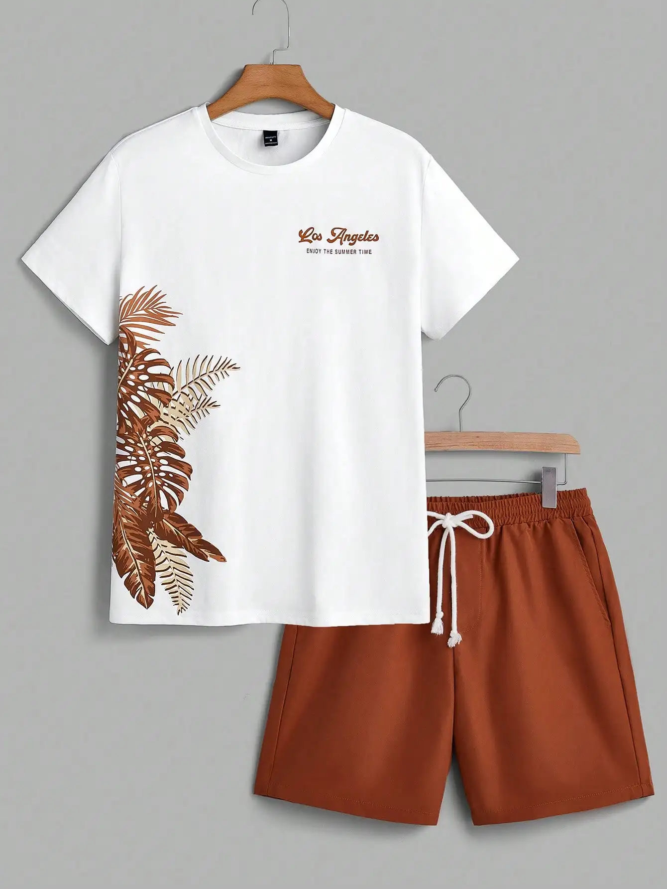 Conjunto de pantalones cortos de manga corta con patrón de plantas tropicales para hombre, ropa de calle para vacaciones al aire libre, comodidad de verano, Coconut Tree, tendencia de moda