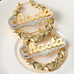 Qitian XOXO Hoop Earrings Niestandardowe imiona serca Kolczyk Bambusowe kolczyki Tabliczka znamionowa Spersonalizowane kolczyki XO dla kobiet Prezenty