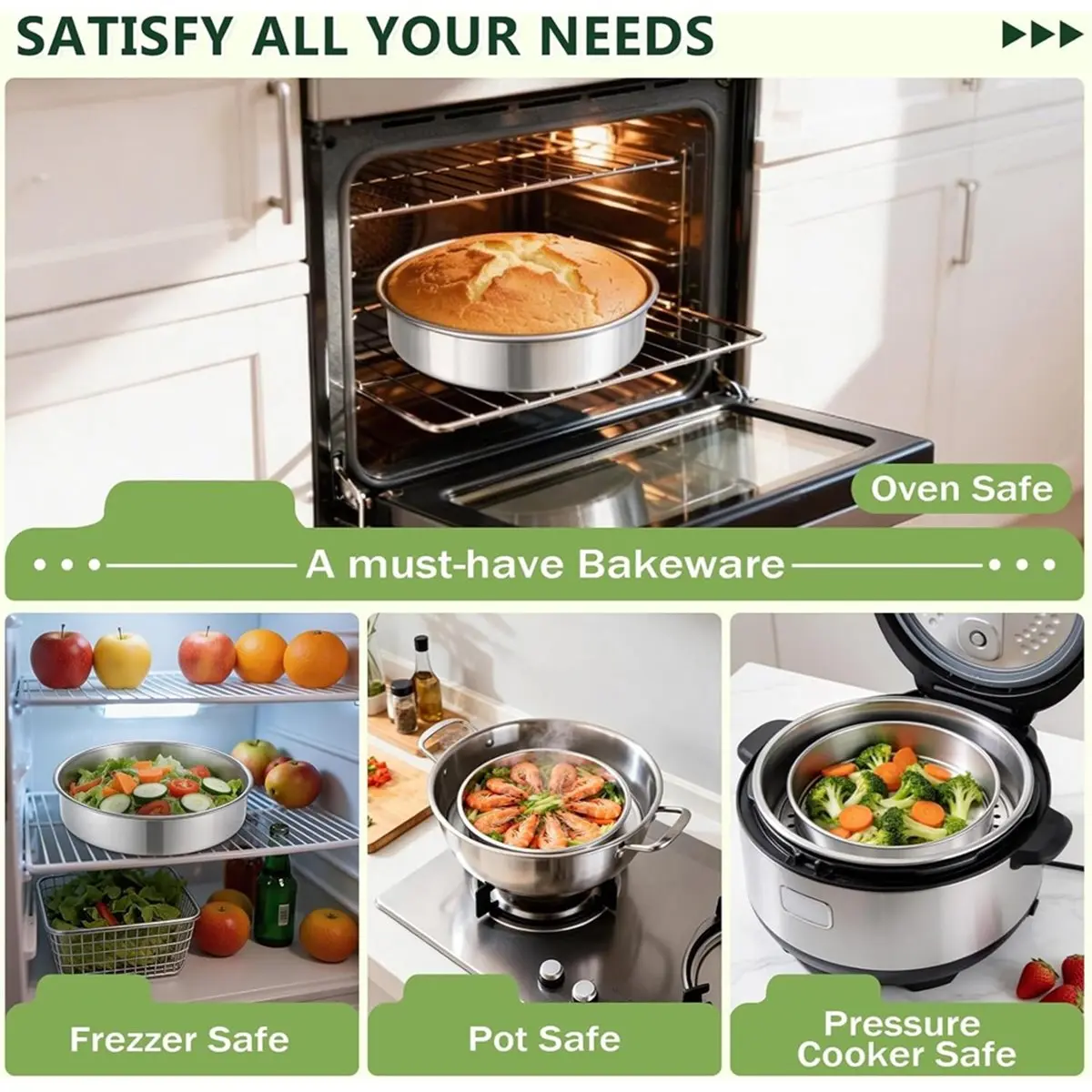Light Weight 9 Inch Cake Pan Set of 2,Round Layer Cake Baking Pans, Stainless Steel Smash Cake Tin Bakeware for Cooking Steaming