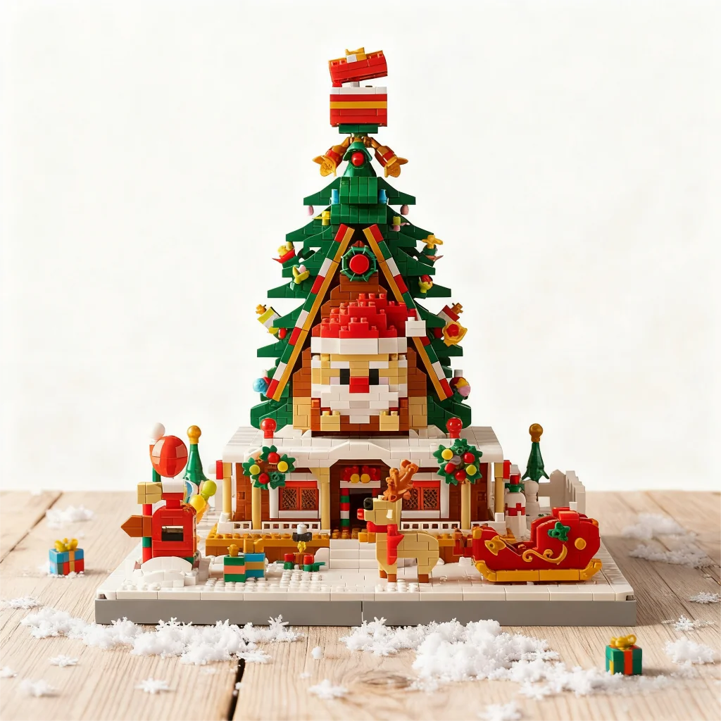 OUZEY MOC عيد الميلاد سانتا كلوز شجرة البيت اللبنات مجموعة الشتاء الثلوج المقصورة كوخ لتقوم بها بنفسك نموذج اللعب هدايا عيد الميلاد #2