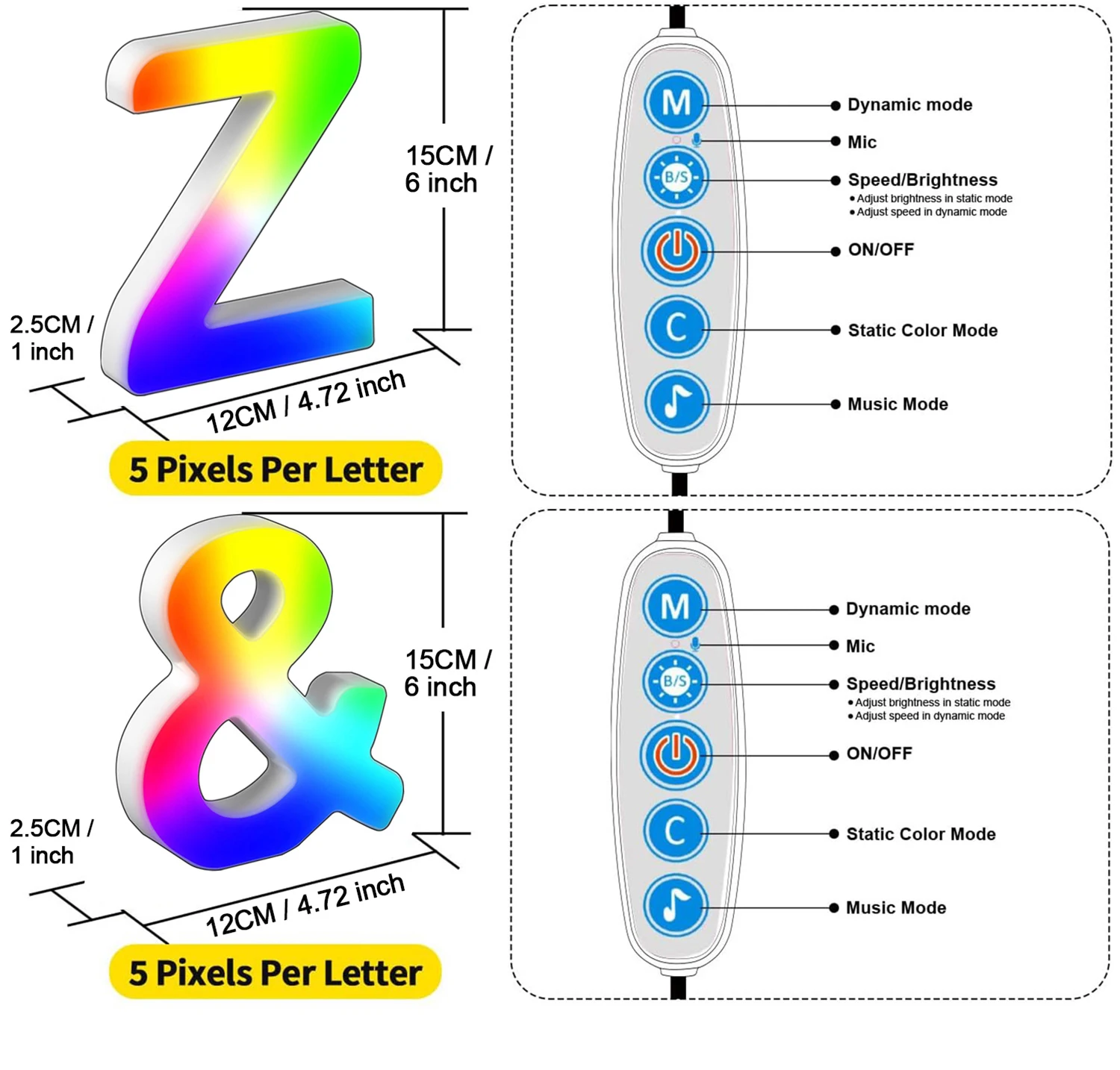 1PC Smart LED Letter Light - DIY RGB Marquee App Control Music Sync Indoor Sign Game Holiday Party Wedding Graduation Season A-Z