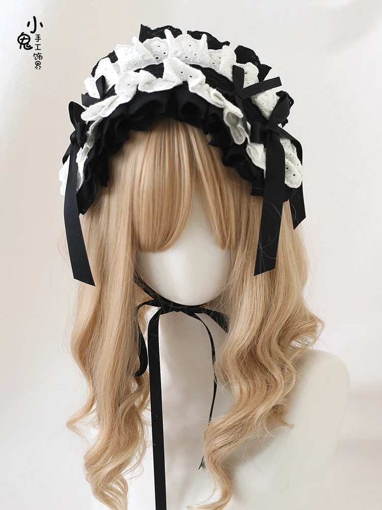 

Black and White Lolita Headdress Doll Sense Bow Hair Band KC Gothic Culture Dark Series Lo Niang Hot Girl Hair Accessories
