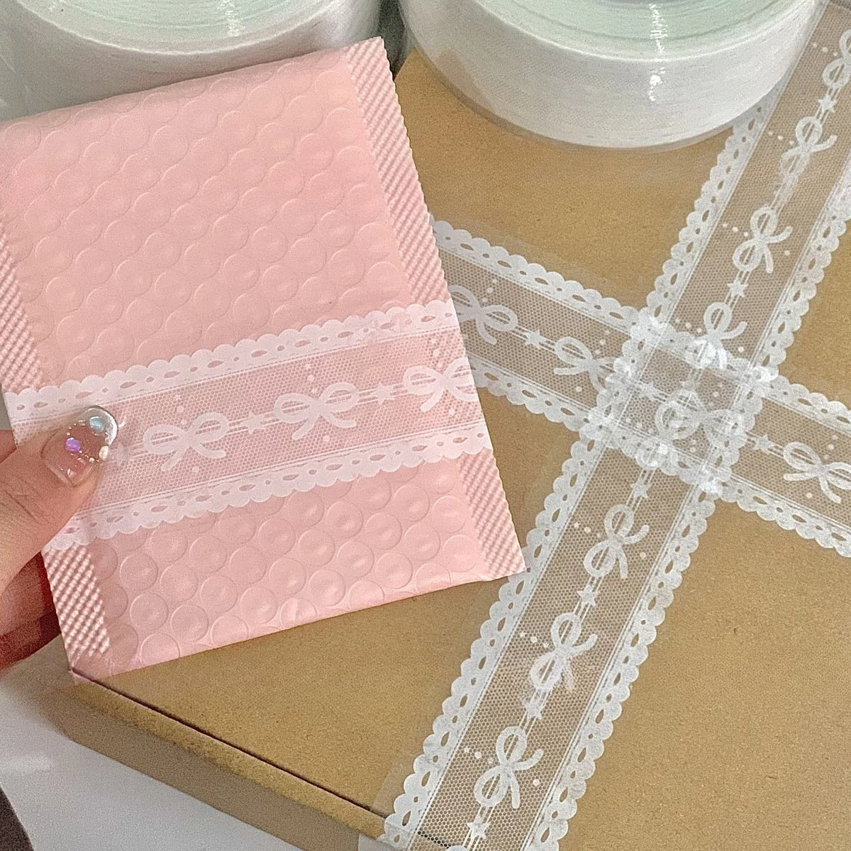 New Hot Sale Snowflake Scotch Tape Ins Winter Ballet Lace Scotch Tape Packaging Self-adhesive Sweet Girl Creative Tape