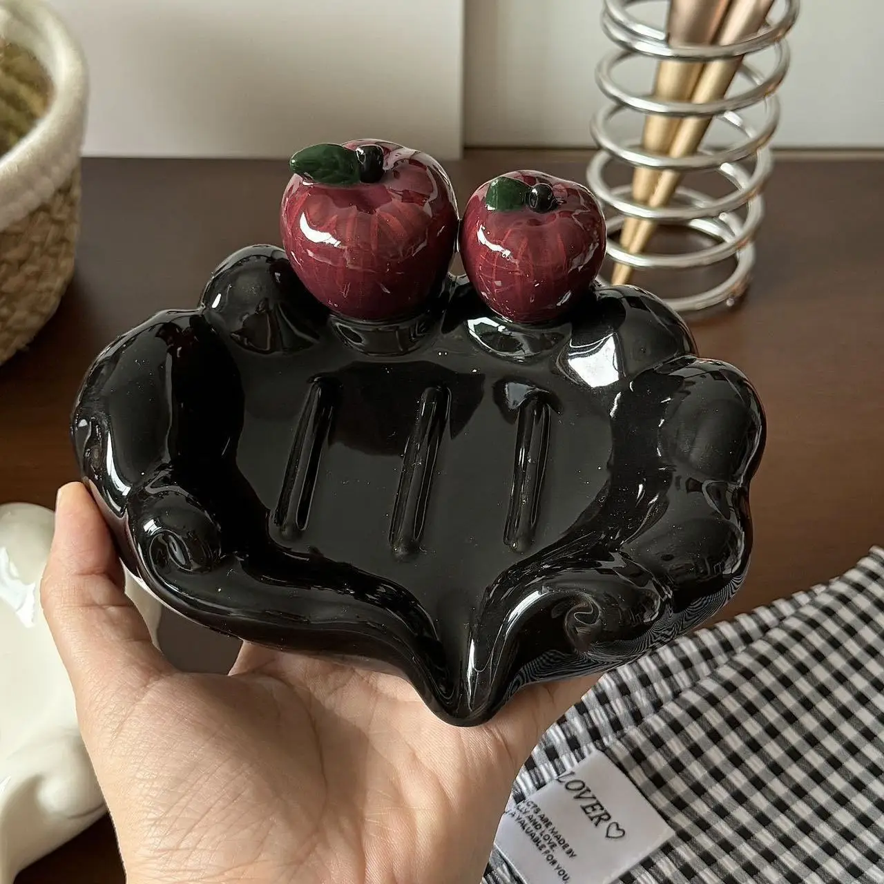 Cartoon Apple Soap Box Cute Soap Box Bathroom Ceramic Storage Rack Bathroom Home Integrated Storage