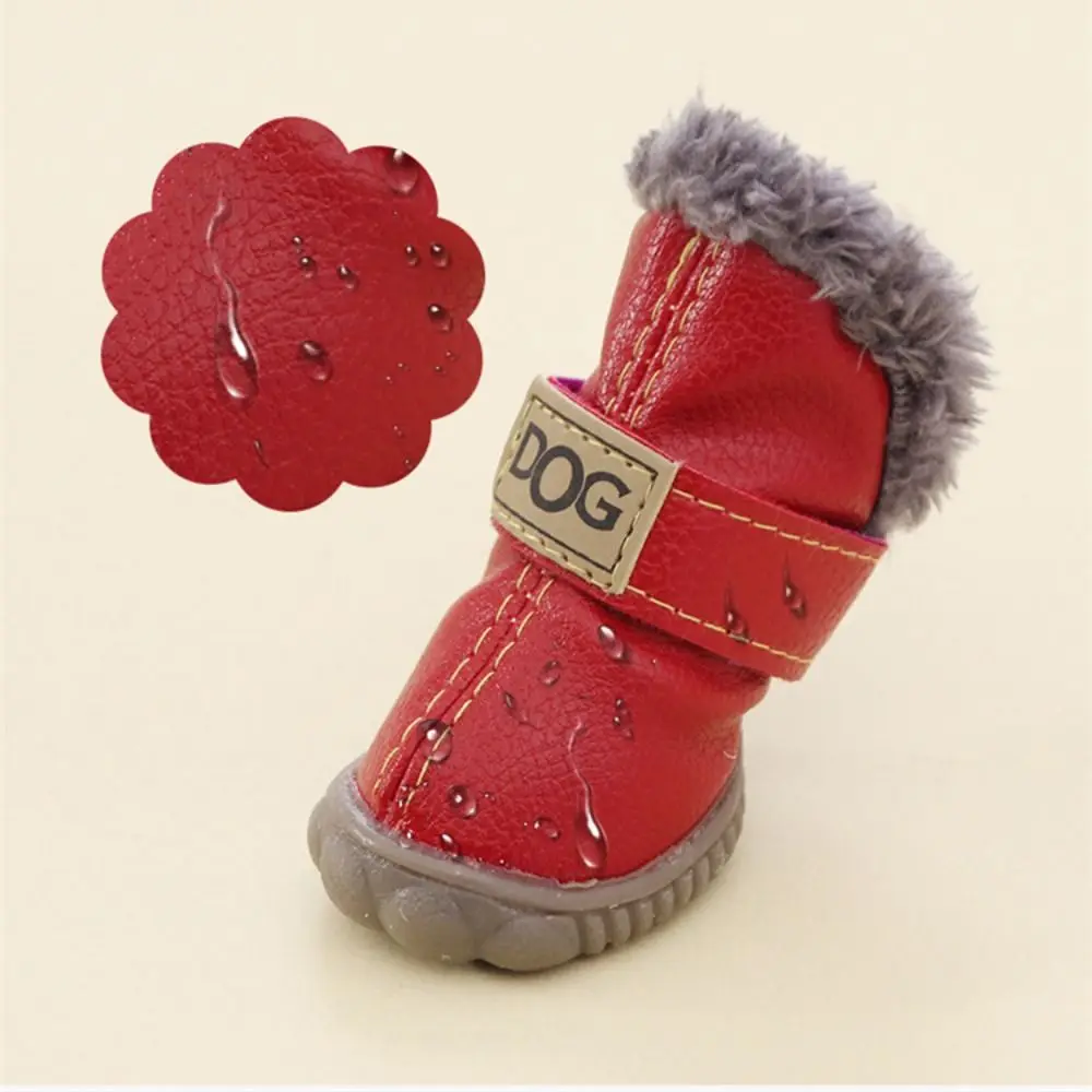 Soft Pet Snow Boots Puppy Rain Snow Boots Warm Non Slip Winter Pet Dog Shoes Waterproof Plush/PU for 4Pcs/Set Winter