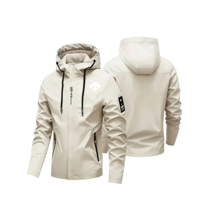 2026 NEW Men Arrow Symbol Print Hooded Jacket Outdoor Windbreaker Male Zip Up Windproof Coat Casual Streetwear Outerwear