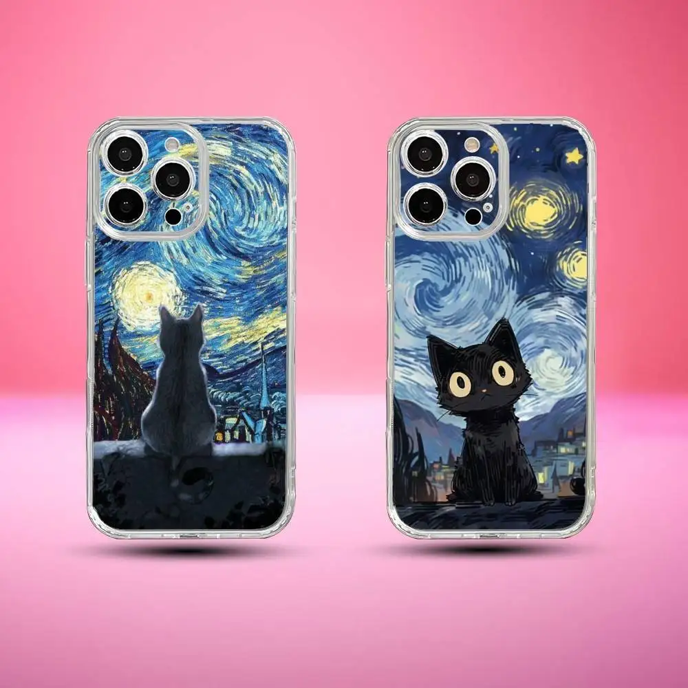 

Starry Sky Cat Phone Case For iPhone17,16,15,14,13,12,11 Plus,Pro Max Soft Transparent Cover