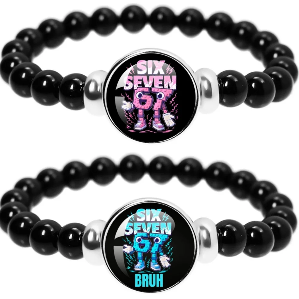 Pulsera de cuentas elásticas de vidrio hecha a mano con meme divertido 'Six Seven 67 Steal A Brainrot', accesorio de joyería, regalo de recuerdo para fans