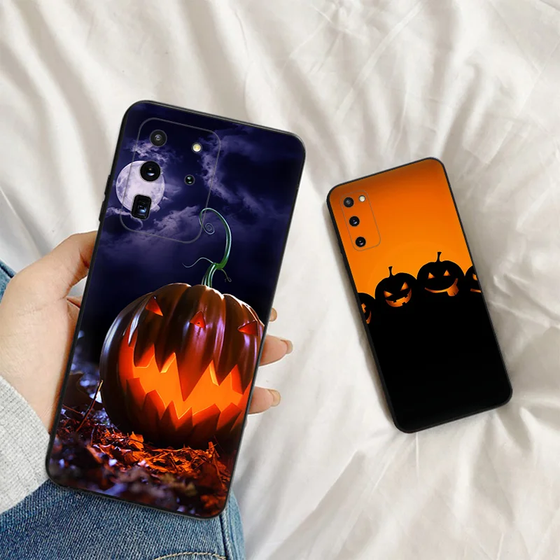 Siliconen Zachte Telefoonhoes Voor Samsung S24 Plus S23 Fe S22 S21 S20 S10 Galaxy Note20 Ultra Pompoen Halloween Hoes