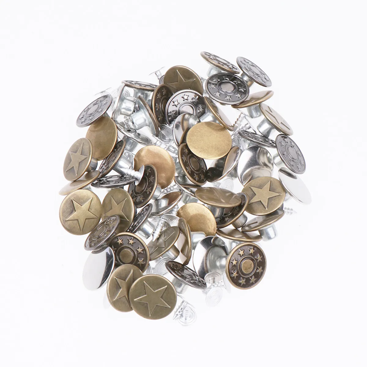 

50 комплектов железных кнопок-застежек со звездным узором, устойчивых к коррозии, для джинсов, курток, брюк и одежды