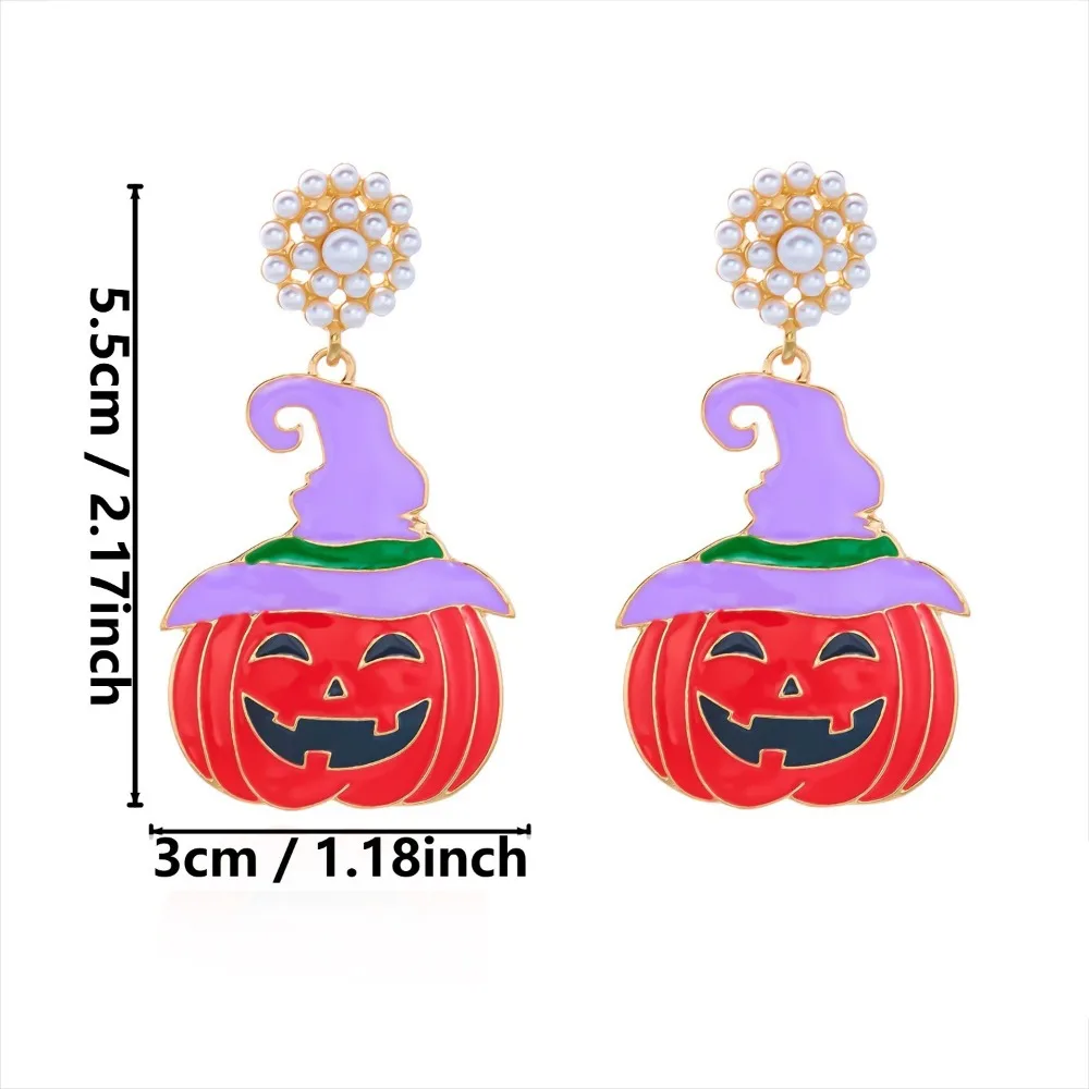 Alloy Material Halloween Earrings Long Tassel Design Dripping Oil Effect Spider Drop Earrings Pumpkin Dangle Earrings For Women