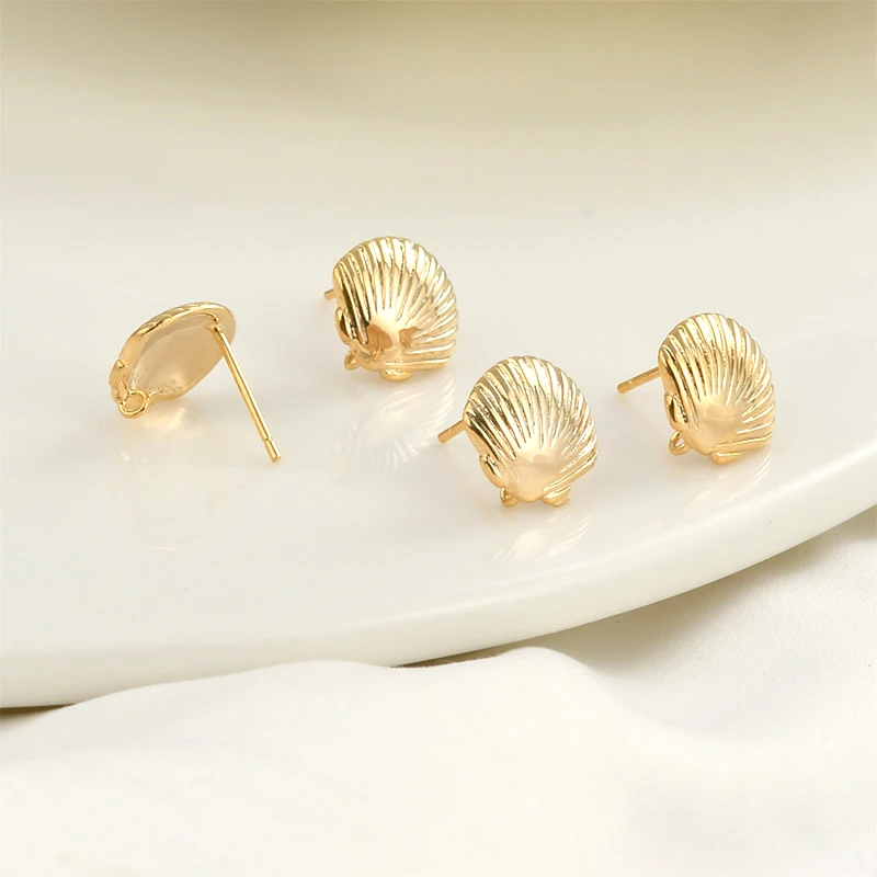 3 pieces  copper plated 18K gold shell shape silver needle earrings with rings DIY hand earrings earrings accessories materials