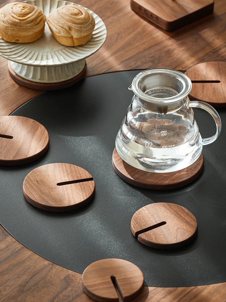 Honey pot, black walnut coaster, heat insulation mat, solid wood teacup mat, bowl mat set combination.