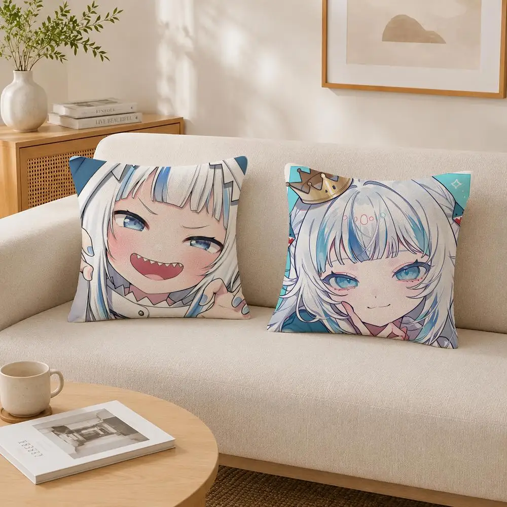 VTuber Gawr Gura Cushion Cover Soft Fluffy Short Plush  Pillow Case  Sofa Bed Home Decor