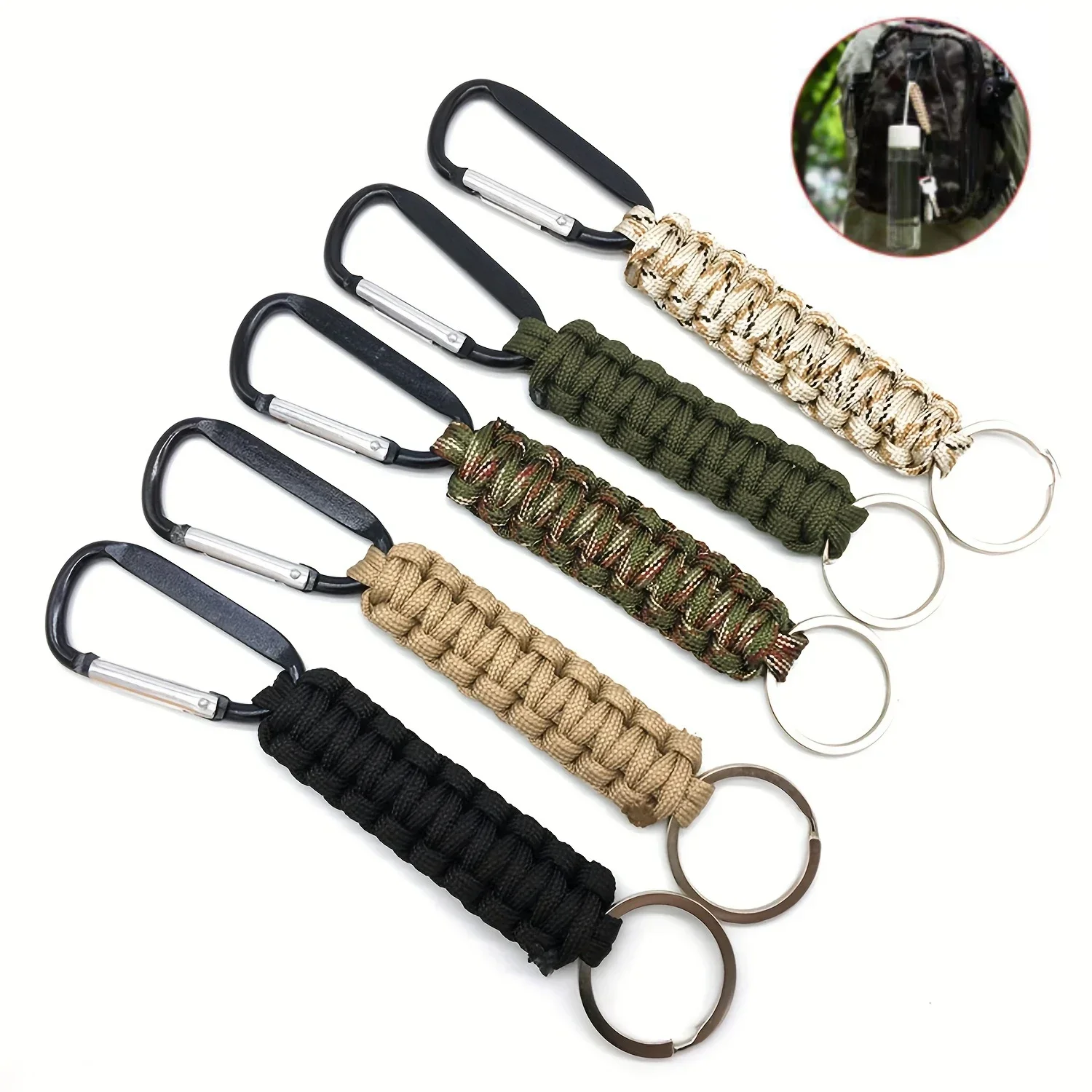 Outdoor Umbrella rope Climbing ring Key chain Black Quick Hanging Climbing ring Seven-core Umbrella Rope woven key ring hook